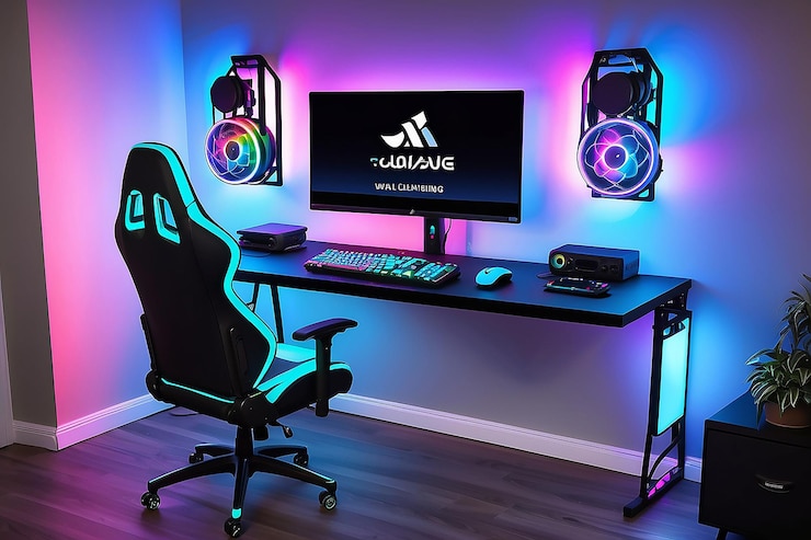 gaming setup PC desk RGB lighting